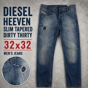 Diesel Heeven Slim Tapered Dirty Thirty Blue Distressed Jeans Mens 32x32
